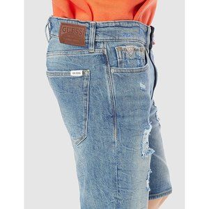 Guess Men's Denim Destroy Short Slim Fit Stretch Blue Denim Size 29